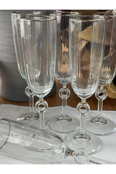 MD MİMOZA DEKOR Crystal Coffee Side Flute Water Glass / Platinum / Presentation / Soda Glass / Goblet / Set of 6 / 150 ml