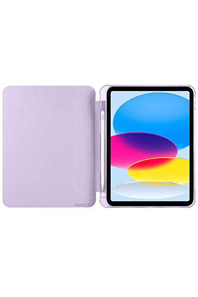 Sneezy iPad 10Th Generation 10.9 Inch 2022 Compatible Triangular Foldable Smart Case with Pen Holder Horizontal Vertical Stand