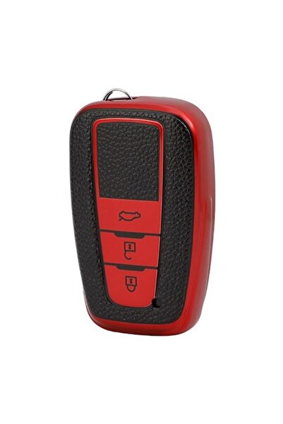 OEM Red TPU key cover with leather inserts for Toyota (Prius, Camry, Corolla, C-HR, RAV4, Land Cruiser P