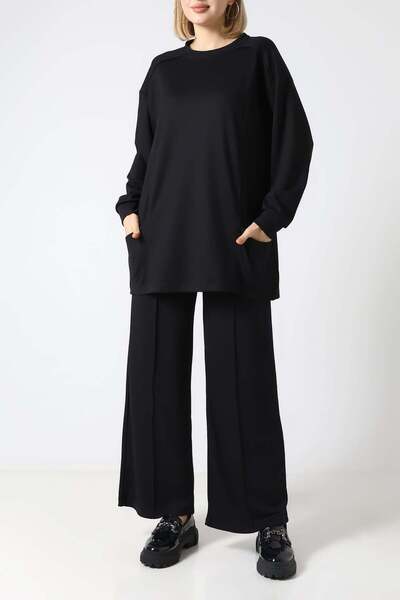 Sabr Plain Polyviscose Pocketed Tunic & Pants Two-Piece Set – Casual Chic Com...