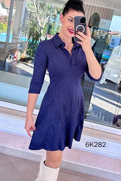 İnce Topuk Polo Neck Suede Dress 6K282
