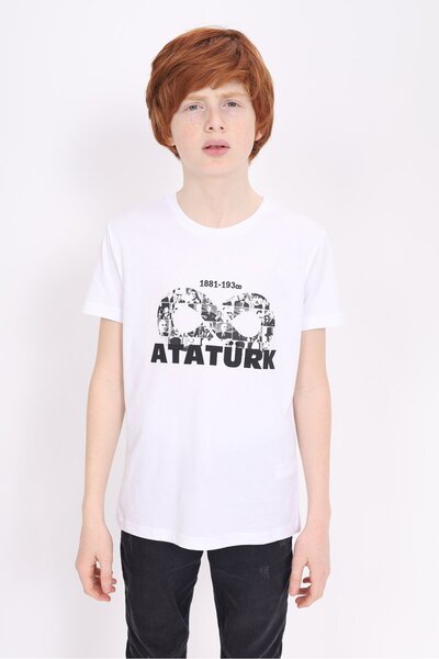 Toontoy Tricou unisex cu mânecă scurtă, cu imprimeu Ataturk, cu gât turnat