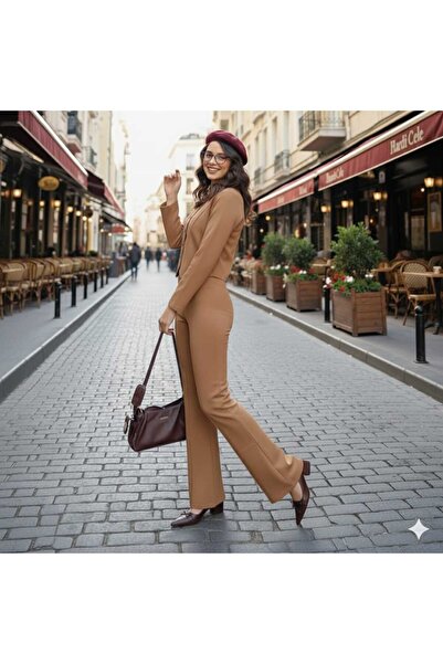 Cemre Life New Deux Modern Design Buttoned Flared Knitwear Set