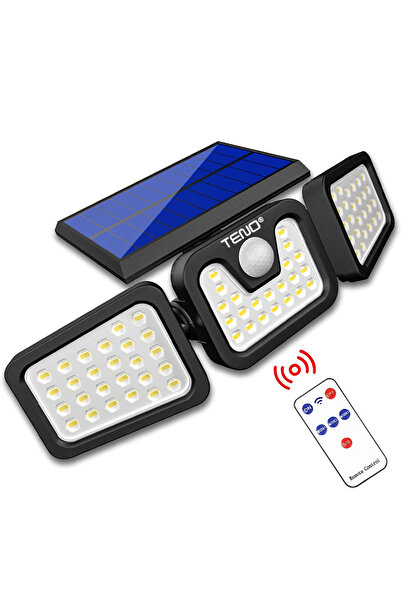 Teno Lampa Solara Tripla 72 LED-uri Teno®, control prin telecomanda, senzor de miscare, negru