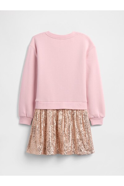 GAP Kız Çocuk Pembe Oversized Payetli Sweatshirt Elbisesi