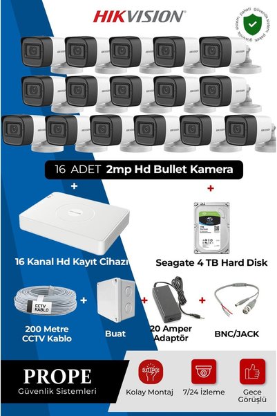 Hikvision DS-2CE16D0T 16 Kameralı Bullet Full Hd Sistem Paketi