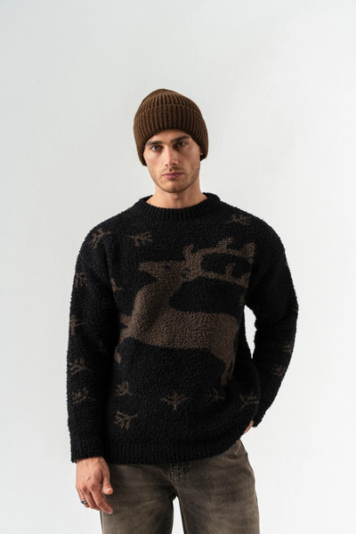 go gang own Deer Crew Neck Teddy Fabric Sweater