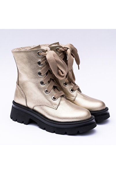 VAGAM Golden Boots Made of Genuine Leather with High Soles