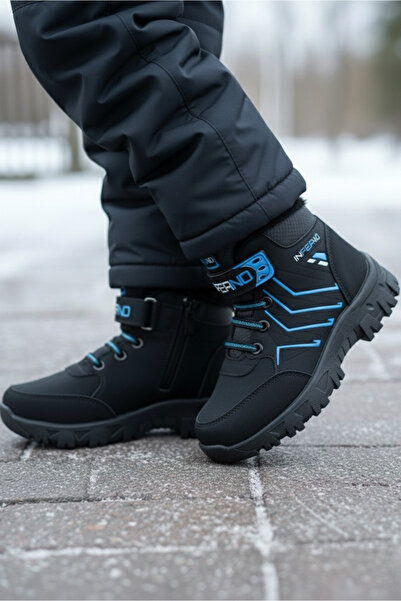 TOFİSA Girl's Blue Plush Faux Leather Boots - 28030-Blue