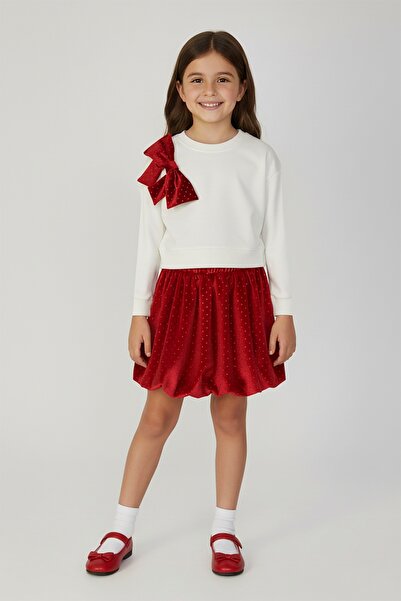 DMB BOYS & GIRLS Female Child Stone Printed Velvet Skirted 2-Piece Set