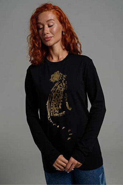 ELNOYA سويت شيرت مريح بأكمام طويلة للجنسين باللون الأسود من طراز مطبوع باسيك