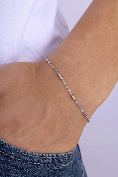 Gümüş Pazarım Cylinder Crossing Minimal Chain Men's Steel Bracelet