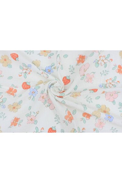 PRICHINDEL Cearșaf cu elastic, flori roz, muselină, alb, 120x60 cm