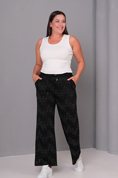 Ebsumu Women's Plus Size Premium Stone Printed Black Bottom Tracksuit