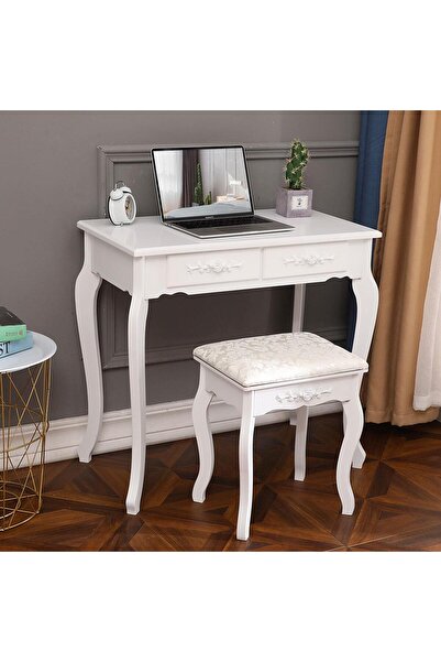 Selgot Vintage dressing table with oval mirror and stool – Elegance White Model