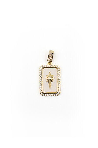 Sose Moda Beyaz Mineli Kuzey Yıldızı Kolye Ucu Gold – 14K Renk, Zirkon Mıhlam...
