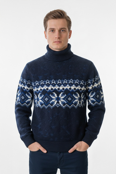Pulltonic Men's Patterned Turtleneck Sweater