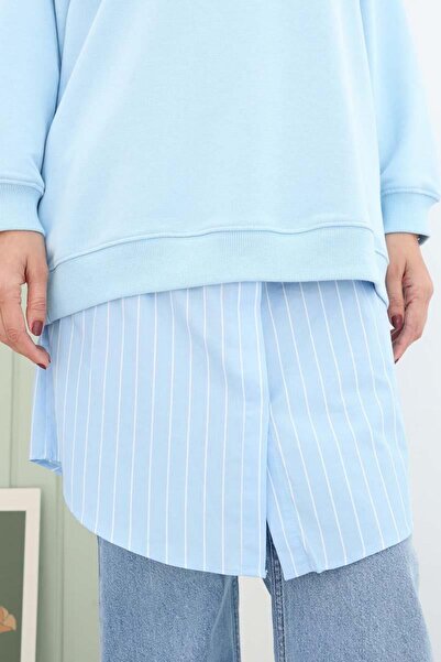 ALLDAY Albastru-Alb-Îmbrăcăminte de casă P bumbac u Cămașă-Fustă