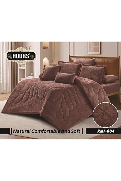 HOURS Rimas Winter Bedspread with Butterfly Pattern, Velvet, Faux Fur, Double Size, 8 Pieces