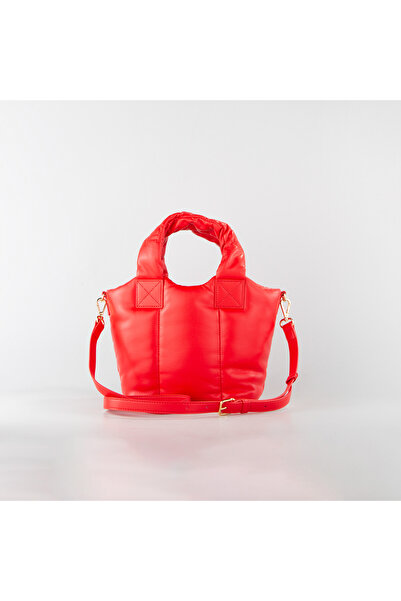 Love Moschino Women's Knitted Woven and Leather Mixed Pattern Metal Logo Wide Red Shoulder Bag Jc4322Pp0Nkm1-50A