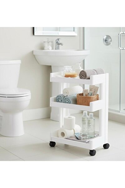 Noor منظم عربة تخزين لعدة استخدامات, 3 رفوف , لون ابيض بعجلات لون اسود, 26*45*70