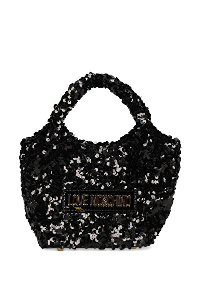 Love Moschino Kadın Pullu Metalik Logolu Kısa Askılı Siyah Omuz Çantası JC4147PP0NKK1-00A