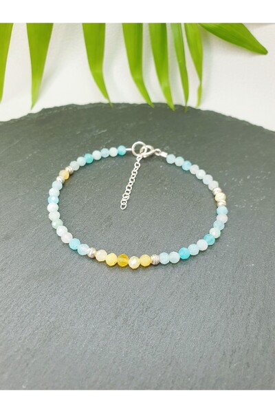 Abundo Bratara din amazonit si opal galben cu argint 925, 17 cm