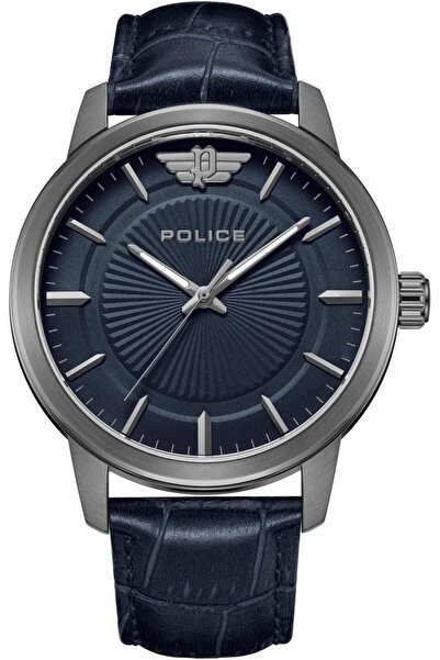 Police ساعة راهو للرجال بمينا أزرق وحزام جلدي أزرق