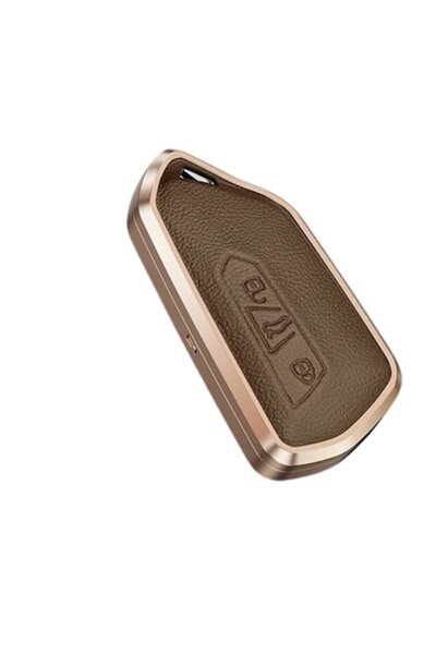 OEM Husă cheie din aluminiu și piele maro, compatibilă cu VW Golf 8 (2020), S...
