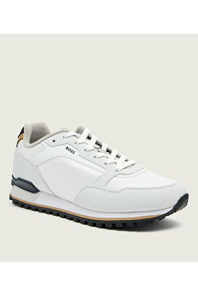 BOSS Men's Thick Heel Leather Laced Comfortable Sole White Sneaker 50552914-122