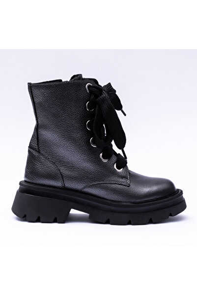 VAGAM Anthracite Grey Boots Made of Genuine Leather with High Soles