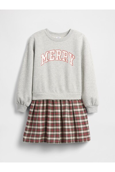 GAP Kız Çocuk Kırmızı Çocuklar Oversized Payetli Sweatshirt Elbisesi