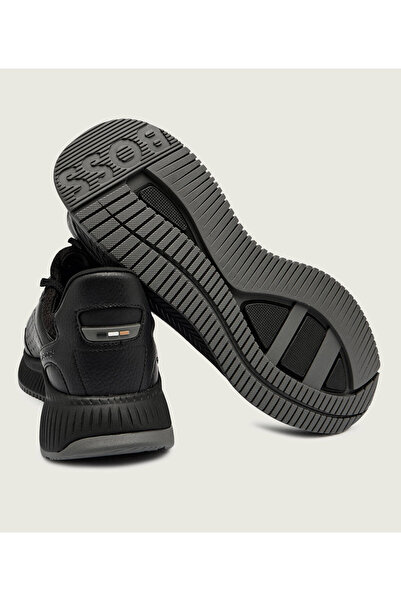 BOSS Men's Thick Heel Leather Lace-Up Comfortable Sole Black Sneaker 50553207-005