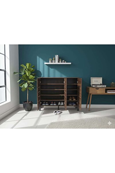 Generic Ricky Shoe Cabinet | 3-Door Wooden Shoe Organiser Coffee colour 100cm