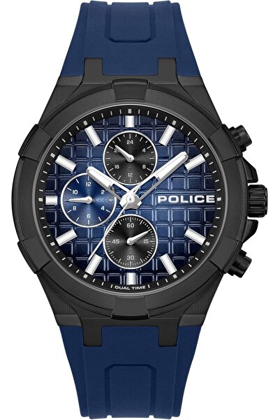 Police ساعة غارديان للرجال متعددة الوظائف بقطر 42 مم ومينا أزرق من السيليكون ...