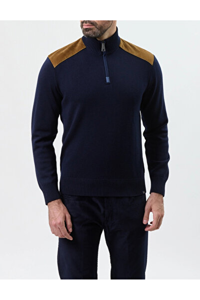 PAUL&SHARK Men's Regular Fit Shoulder Patterned Wool Mock Neck Knitwear Navy Blue Knitwear 15311126-050