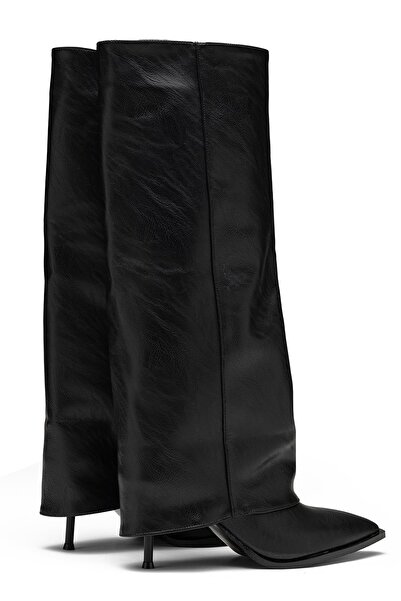 Dedos Γυναικείες μπότες με ψηλό τακούνι με μυτερή μύτη κάτω από το γόνατο, με λεπτομέρεια γκολφ 1405