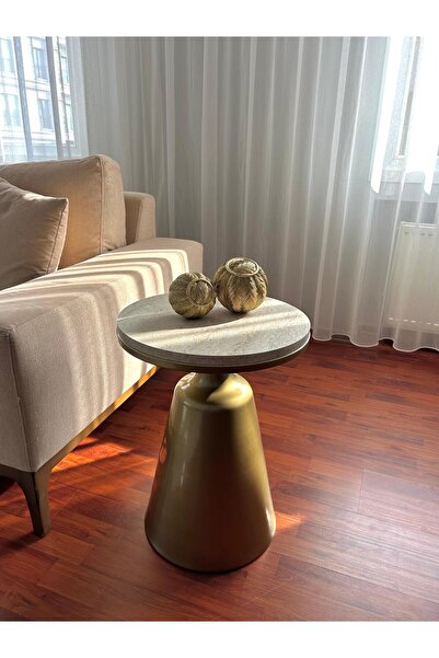 desping POND Modern Yan Sehpa Mantar Bohem Traverten - HARELİ SİYAH Sunta Tab...