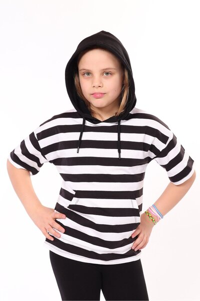 Toontoy Κοριτσίστικο μπλουζάκι με ρίγες, κουκούλα και τσέπες, κοντομάνικο