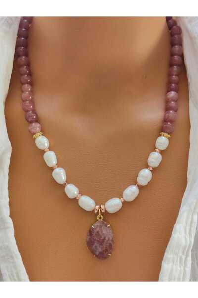 elinasaccessories El yapımı inci kuvars kolye doğaltaş tasarım kolye güneş taşı kolye coklu inci kolye