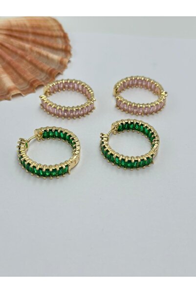 MyladyAccessoriess Sequential Color Baguette Stone Hoop Earrings (Brass Plated) Green