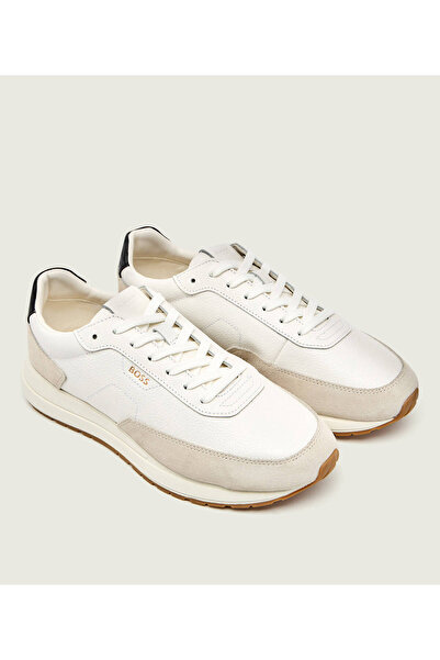 BOSS Men's Thick Heel Leather Laced Comfortable Sole White Sneaker 50552859-122