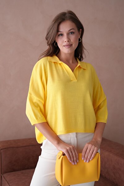 WOMAN VISION Oversized-Cropped-Damenbluse mit Polokragen