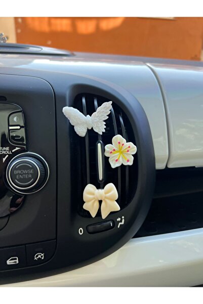 ELENKA زينة مكيف الهواء للسيارة، زينة فتحة التهوية على شكل فراشة بيضاء، زهرة الخوخ، فيونكة، مجموعة من 3 قطع