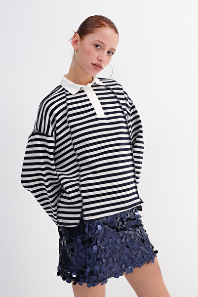Addax Striped Long Sleeve Thick T-Shirt B10577