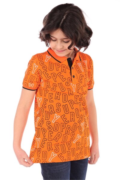 Toontoy Boy's Printed Polo Neck Buttoned Short Sleeve T-Shirt