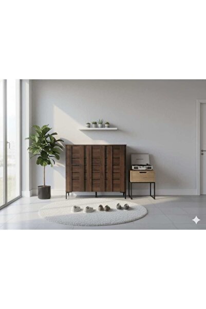 Generic Ricky Shoe Cabinet | 3-Door Wooden Shoe Organiser Coffee colour 100cm