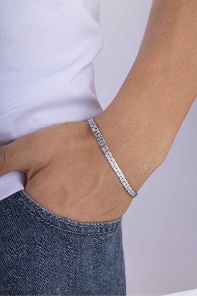 Gümüş Pazarım Interlocking Square Chain Steel Men's Bracelet