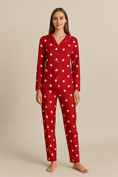 BONY SOCKS Heart Suede Women's Pajama Set Red