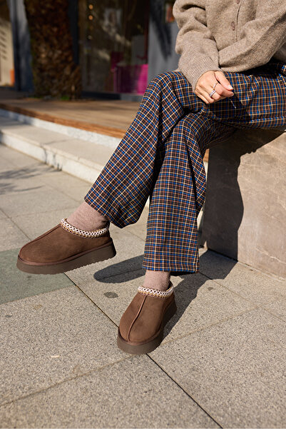 ANGELİNA JONES Parella Women's Brown Genuine Leather Suede Ultramini Slippers Boots